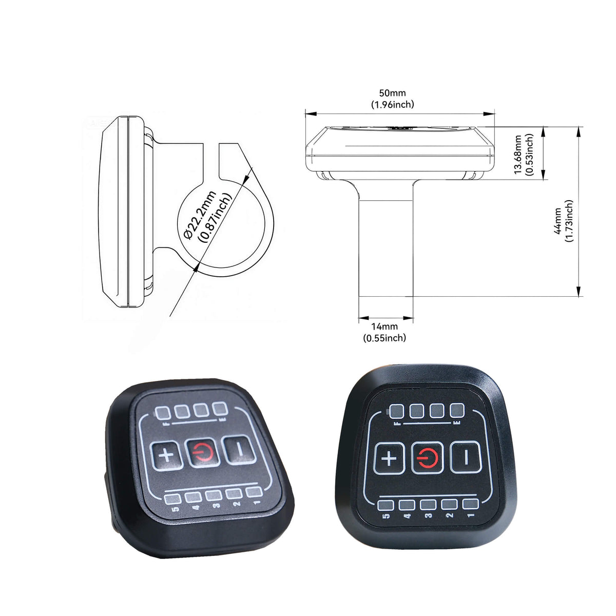 YL-75E compact LED e-bike display size picture
