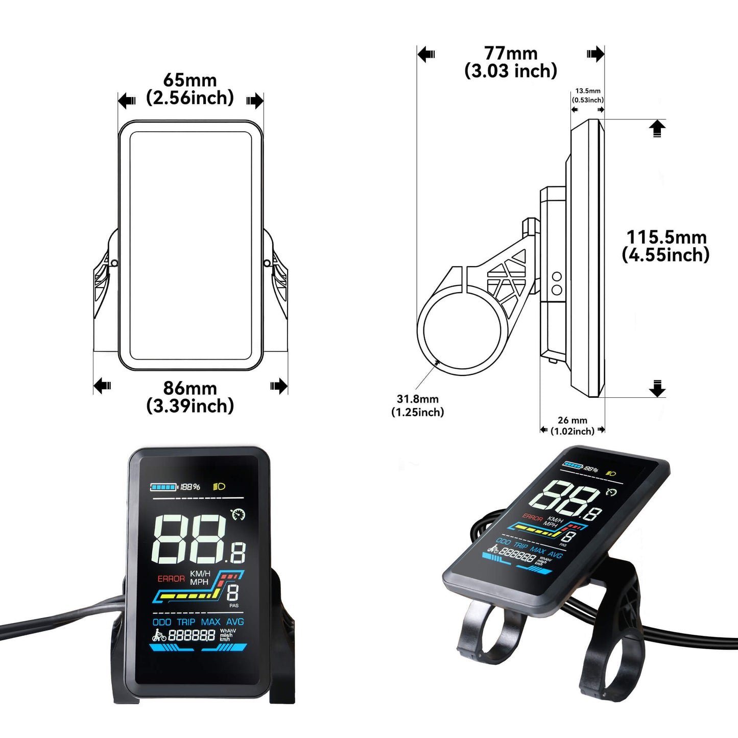 Yolin_YL-91F-V_4inch_LCD_e-bike_display_Size