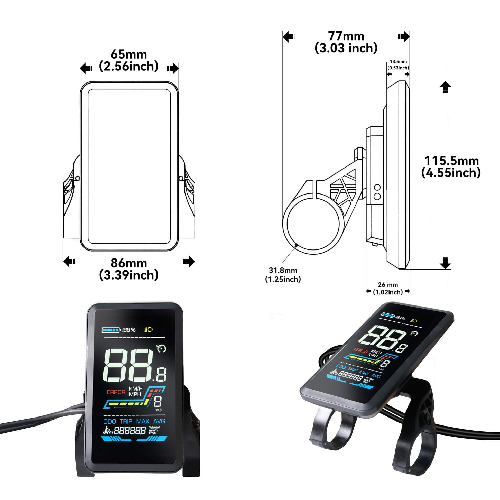 Yolin_YL-91F-V_4inch_LCD_e-bike_display_Size